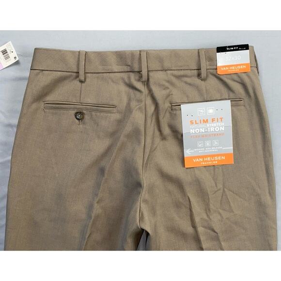 Van Heusen Traveler Slim Fit Non-Iron Dress Pants, Slacks. Tan Herringbone 32X30 - Picture 7 of 7
